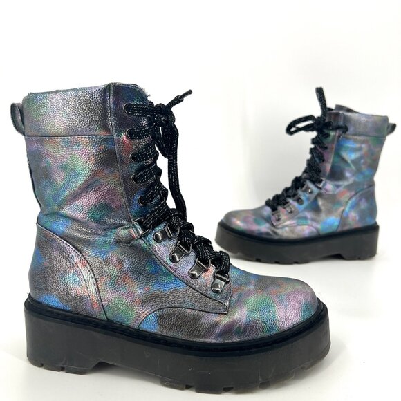 Circus Sam Edelman Sadie Boots in Rainbow Multi Shimmer Combat Boots Size 7 - Picture 1 of 9